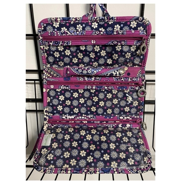 Vera Bradley Small Folded Jewelry Cosmetic Bag Purple Blue White Floral Paisley - Picture 3 of 8